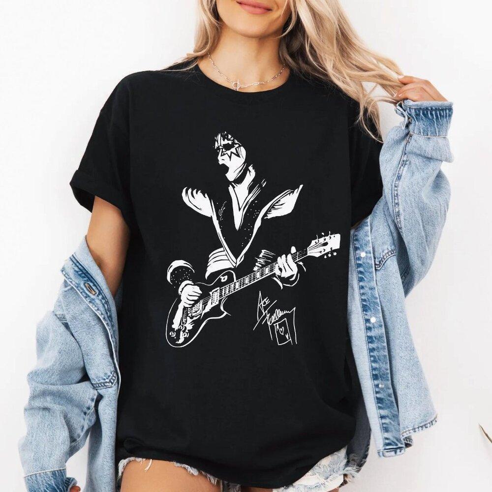 Ace Frehley Guitar Line Art Shirt Spaceman Sketch Signature Tee Iconic Rock 159